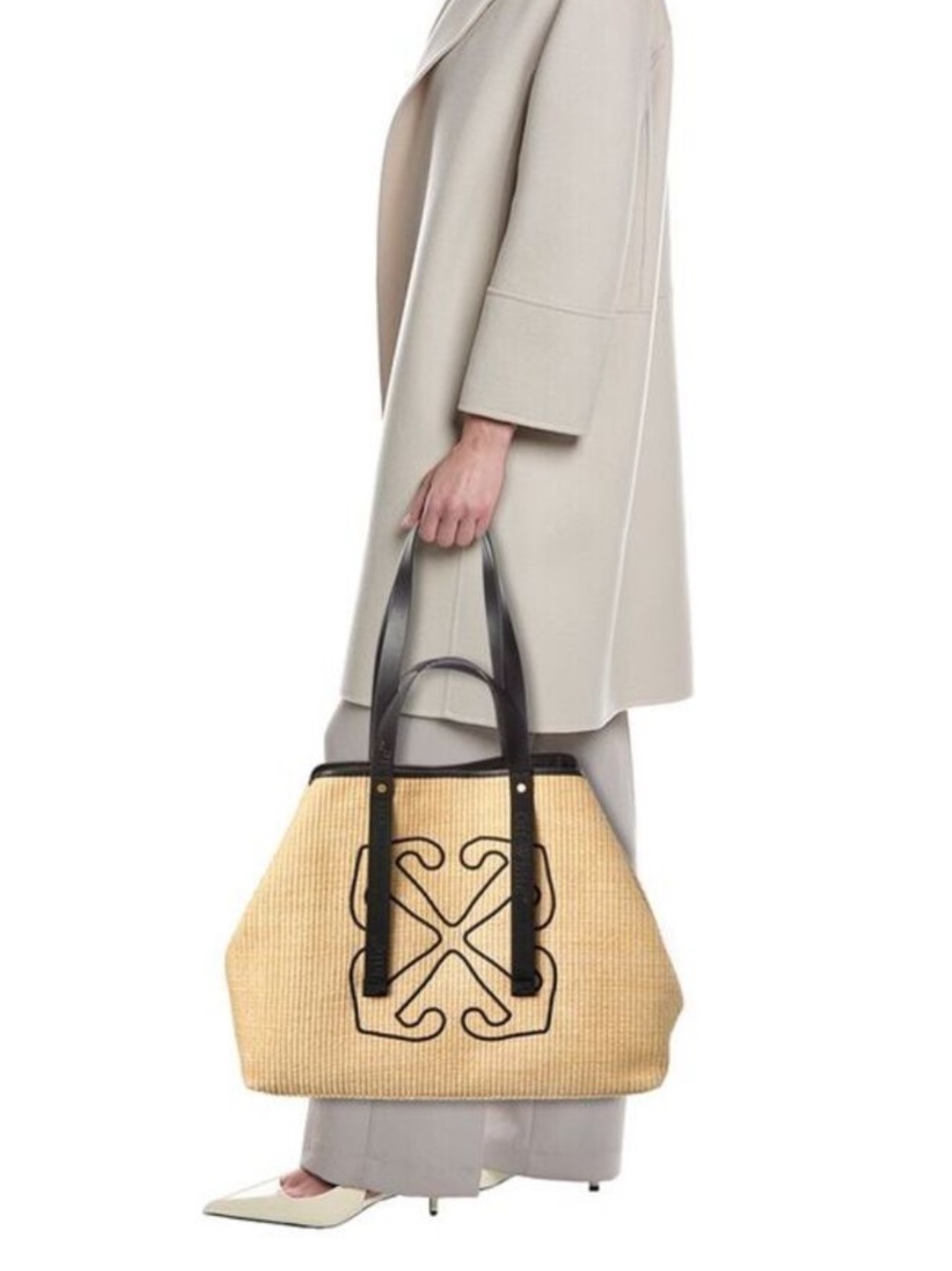 Off-White East West Beige Raffia Tote
